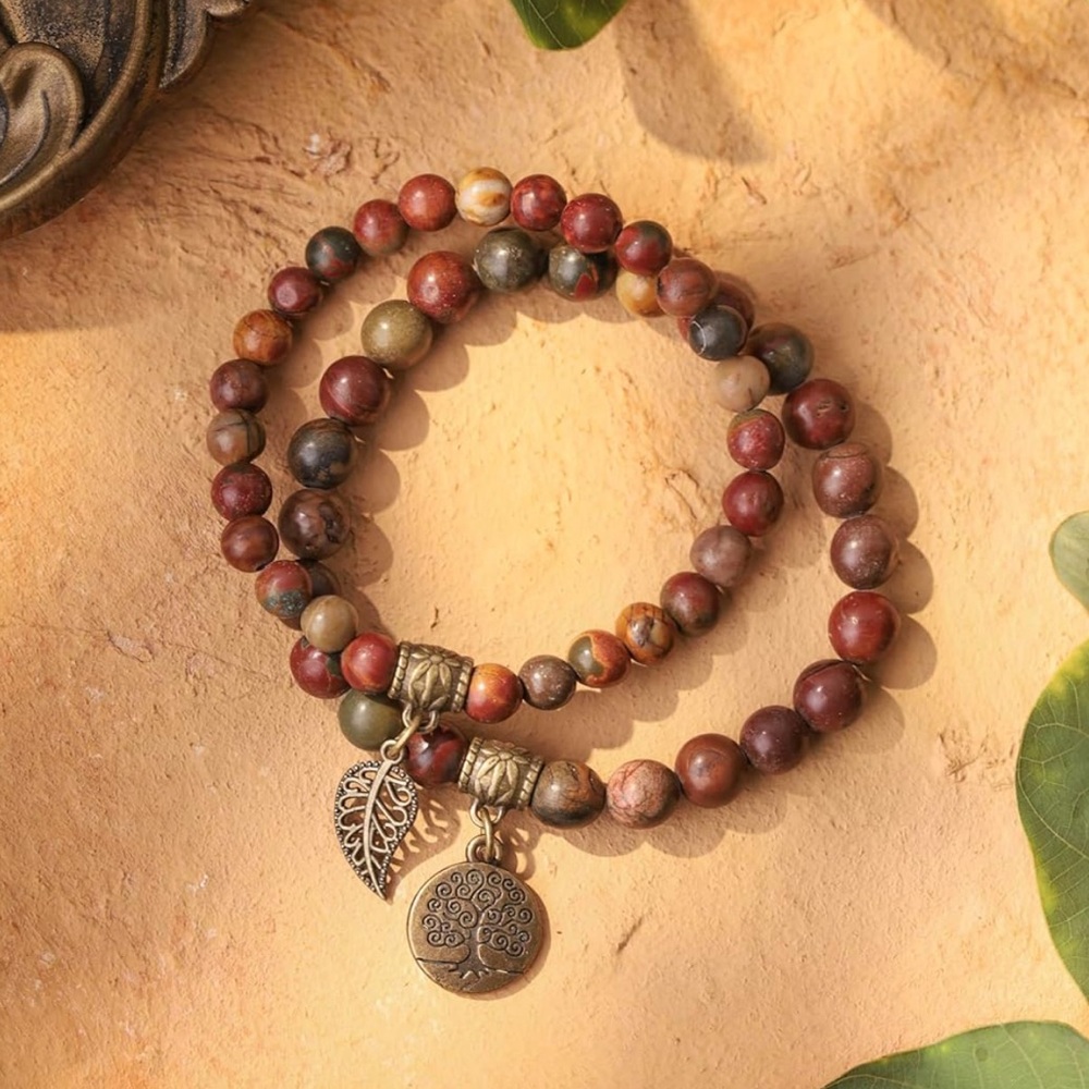 🆕New Picasso Jasper Tree Of Life Bracelet Set - Picture 2 of 4